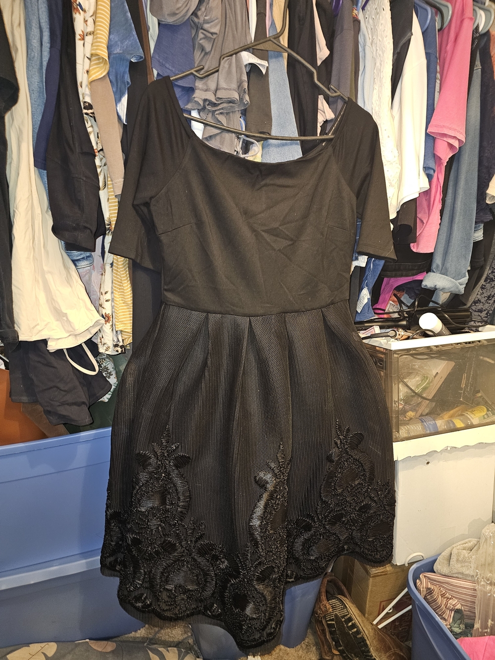 Gianni Bini Black Embroidered Fit & Flare Mini Dress